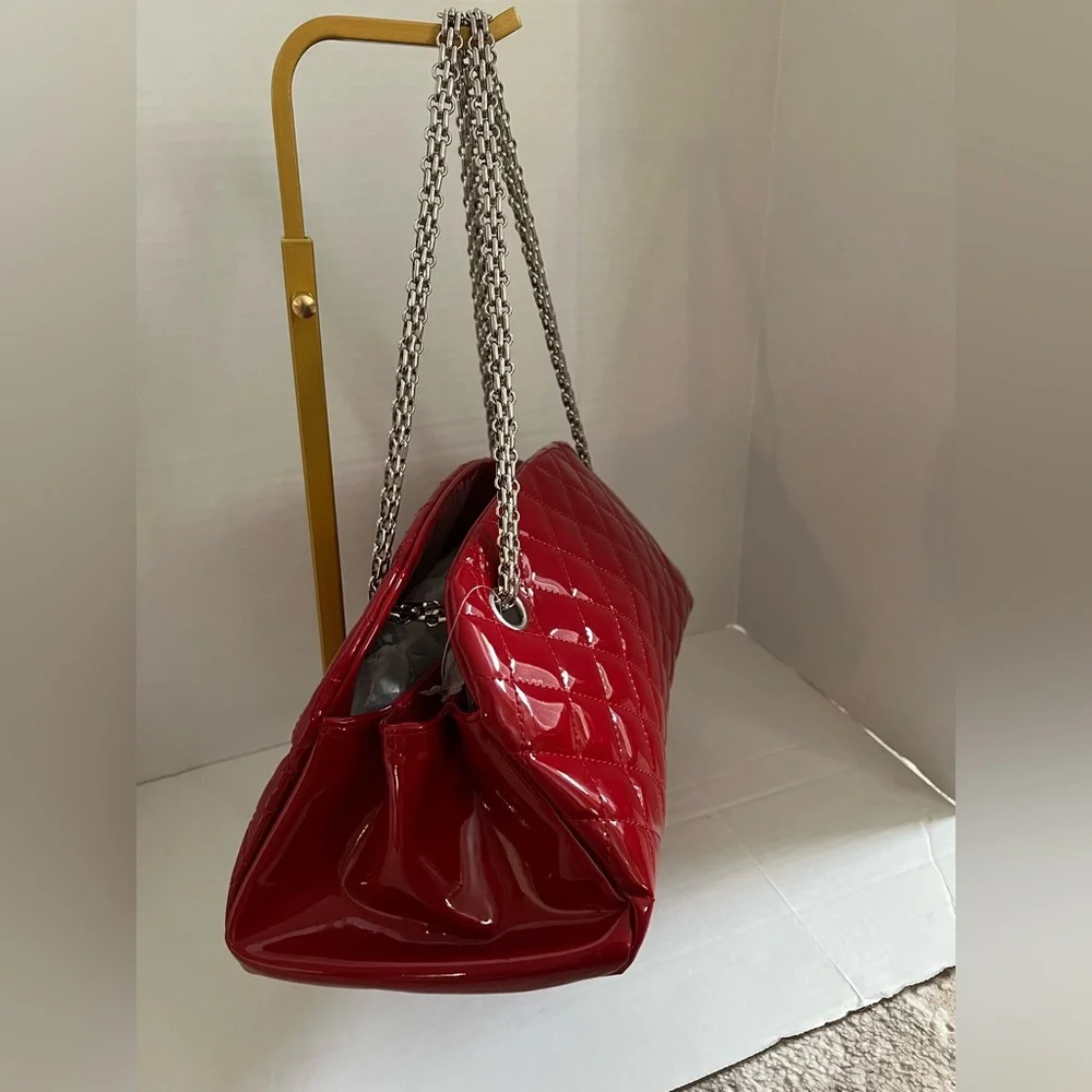 CHANEL Just Mademoiselle Quilted Patent Leather Bowling Bag | Red| Authentic